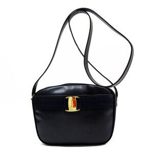 Salvatore Ferragamo Vara Leather Shoulder Bag Navy Blue